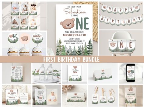 Bear Birthday Decorations Bundle, Beary 1st Birthday, Woodland Birthday Invite, Cute Teddy Bear, Boy 1st Birthday, Bear Birthday Theme, BBI Beary First Birthday Boy, Bear Birthday Decorations, Beary First Birthday Party, Brown Bear Birthday Party, Bear First Birthday Party, Brown Bear Birthday, Brown Bear Brown Bear Birthday, Beary First Birthday, Birthday Highchair