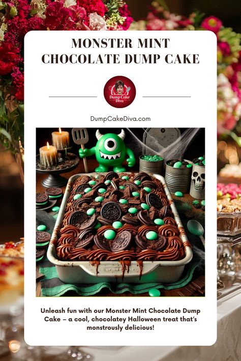 Monster Mint Chocolate Dump Cake Halloween Dump Cake, Dump Cake Recipes Chocolate, Chocolate Dump, Chocolate Dump Cake, Ugly Cakes, Cake International, Mint Chocolate Chip Ice Cream, Chocolate Chip Ice Cream, Cake Baking Recipes