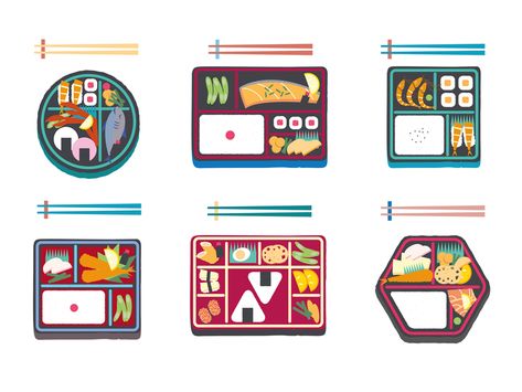 Bento by Folio Illustration Agency Japanese Food Illustration, Dragon Box, Retail Interior Design, Food Sketch, Flat Design Illustration, Japanese Bento, Website Logo, Illustration Agency, Graphic Designer Portfolio