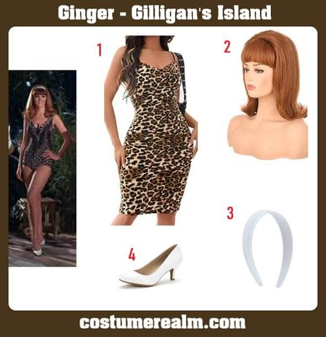 Dress Like Ginger Grant Costume Guide For Halloween & Cosplay Gilligan And Mary Ann Costume, Ginger Costume Ideas, Ginger Gilligans Island Costume, Gilligans Island Costume, Gillian’s Island Costume, Ginger Halloween Costumes, Ginger Rogers Dress, Ginger From Gilligans Island, Ginger Gilligans Island