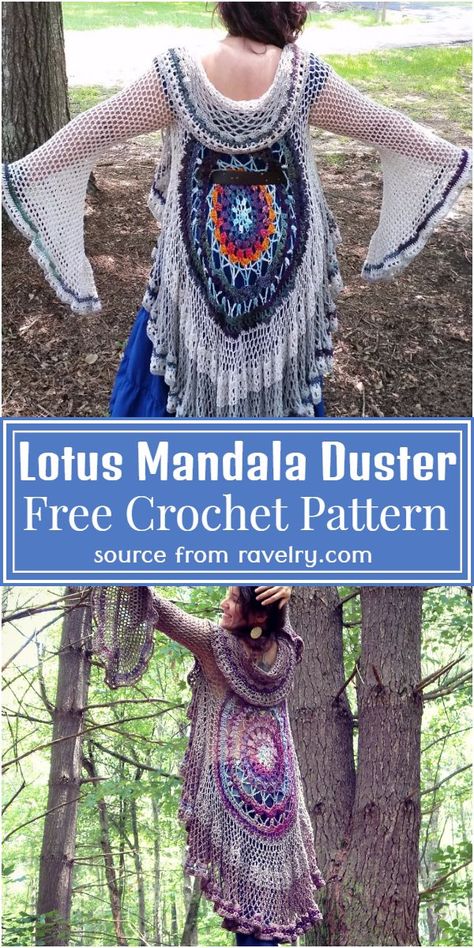 10 Free Crochet Duster Patterns Crochet Mandala Poncho Free Pattern, Crochet Duster Pattern Free Plus Size, Crochet Boho Vest, Crochet Duster Cardigan Pattern Free, Crochet Duster, Crochet Wearables Patterns Free, Crochet Duster Pattern Free, Hippie Crochet Patterns, Duster Pattern