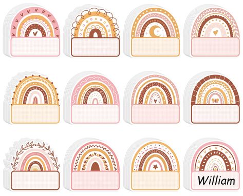 PRICES MAY VARY. A Set Includes - You will receive 120 pieces of boho rainbow name label stickers in 12 designs, 10 pieces of each design, sufficient to meet your different needs. Rich Styles - 12 designs of boho rainbow name stickers, look delicate and vivid, adding more vitality to your classroom, creating a summer atmosphere. Proper Size - Each piece of the name stickers is about 10 x 10cm/3.9 x 3.9inch, leaving enough space for writing student's names, numbers and other information, very use Stickers For Students, Classroom Stickers, Bulletin Board Decoration, Stickers For School, Teacher Classroom Supplies, Name Tag For School, Sunday School Rooms, Classroom Bulletin Board, School Book Covers