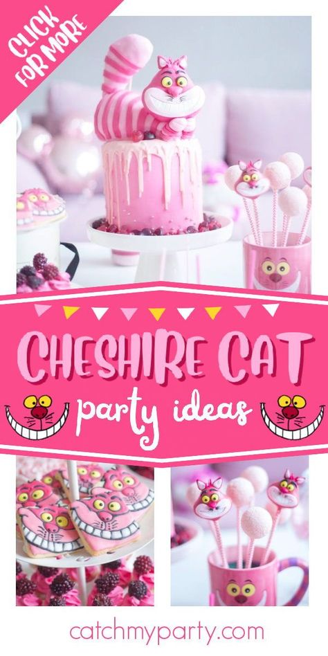 Cheshire Cat Food Ideas, Cat Tea Party, Tea Party Cake, Girls Birthday Party Themes, Animal Cakes, Birthday Party Activities, Alice In Wonderland Party, Tea Party Birthday, Childrens Birthday Party