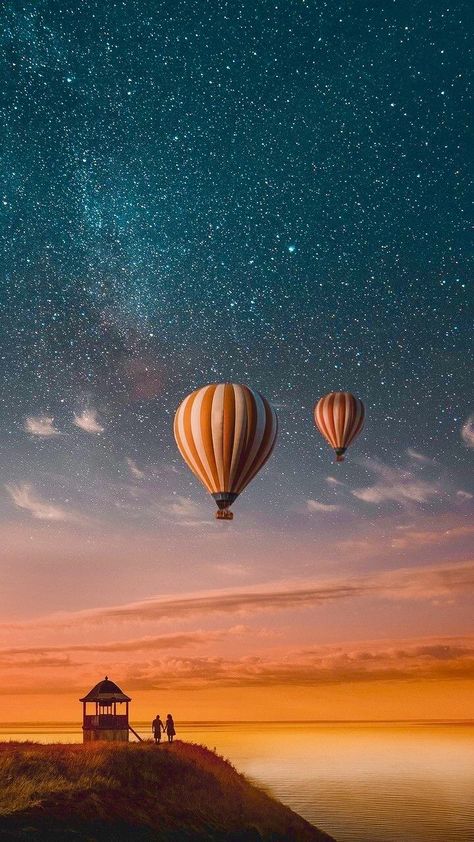 Balloons Photography, The Stars, Scenic Photography, Hot Air Balloons, Beginner Painting, Air Balloons, The Night Sky, Nature Wallpaper, Aesthetic Backgrounds