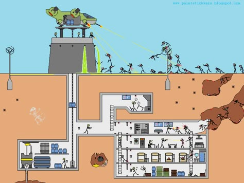 Bunker Drawing, Zombie Shelter, Battle Drawing, Apocalypse Concept Art, Stickman Battle, Nuclear Shelter, Stick Men Drawings, San Andreas Gta, Paper Folding Art