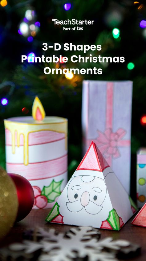 Turn 3-D nets into paper Christmas ornaments with a fun set of printable ornament templates! Christmas Ornaments Printable, 3 D Shapes, Printable Christmas Ornaments, Printable Christmas Decorations, Shapes Printable, Triangle Template, Classroom Christmas Decorations, Christmas Ornament Template, 3d Triangle