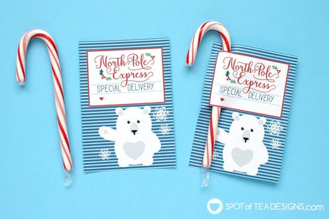 Candy Cane Holders, North Pole Sign, Candy Grams, North Pole Express, Penguins And Polar Bears, Tree Tags, Fun Christmas Games, Tea Design, Polar Express