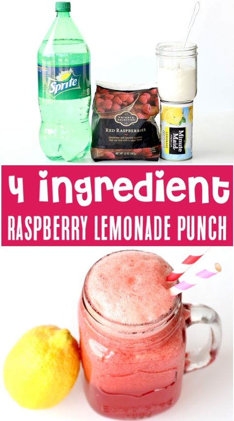 Lemonade Recipe for a Crowd - Easy Raspberry Lemonade Party Punch! Just 4 ingredients and you've got the drink everyone will go CRAZY for! Go grab the recipe and and give it a try! Lemonade Party Punch, Rasberry Lemonade, Raspberry Lemonade Punch, Pink Lemonade Punch, Strawberry Lemonade Punch, Pineapple Lemonade Punch, Lemonade Punch Recipe, Hugo Cocktail, Raspberry Lemonade Recipe