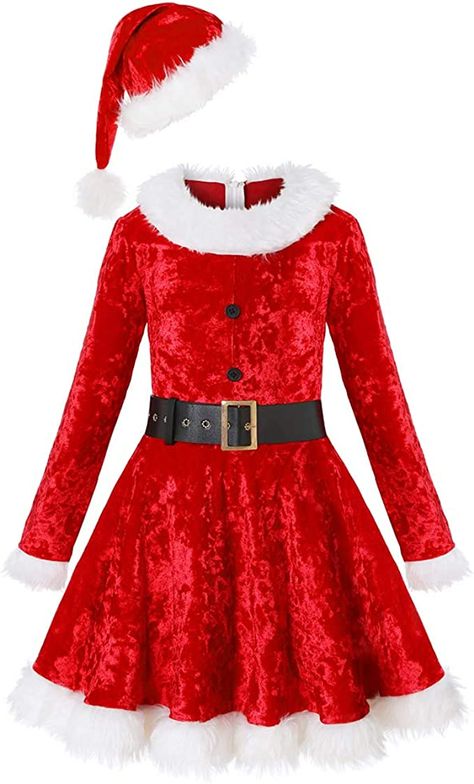 Red Dress Christmas Outfit, Kids Christmas Dress, Christmas Dress Up, Elf Dress, Baby Costumes Girl, Sleeved Velvet Dress, Santa Claus Costume, Dress Anime, Santa Dress