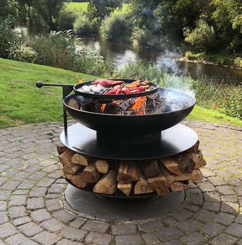 Fire Pit With Grill, Pit Bbq, Log Storage, Fire Pit Ring, Metal Fire Pit, Fire Pit Bbq, Backyard Fireplace, Fire Pit Grill, Garden Fire Pit