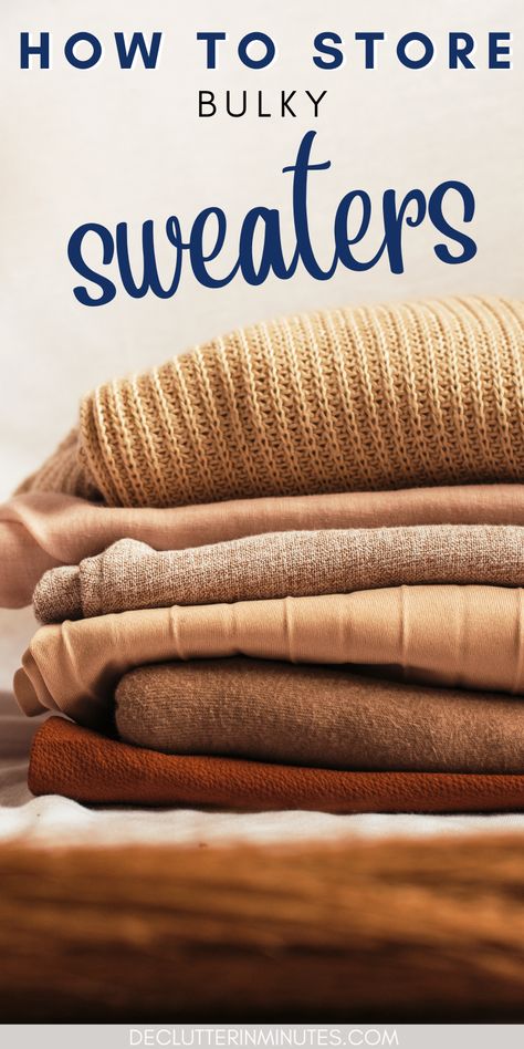 Bulky Sweater Storage, Storing Winter Clothes Ideas, Jumper Storage Ideas, Cardigan Storage Ideas, Best Way To Store Sweaters, Organize Winter Clothes, How To Store Sweaters, Sweater Organization Closet, Sweatshirt Storage Ideas