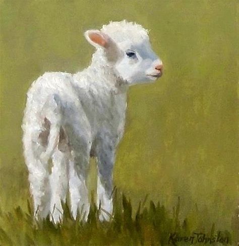 Daily Paintworks - "Marys Lamb" - Original Fine Art for Sale - © Karen Johnston Farm Animal Paintings, Sheep Paintings, Farm Paintings, Sheep Art, Prophetic Art, Baby Lamb, Farm Art, Oita, Hur Man Målar