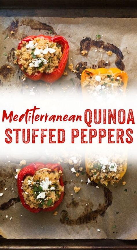 These quinoa stuffed peppers are a colorful, delicious, vegetarian, and gluten-free dinner recipe; eat them while dreaming of the Mediterranean. #peppers #quinoa #mediterranean #dinner #glutenfree Stuffed Peppers With Quinoa, Mediterranean Stuffed Peppers, Quinoa Stuffed Peppers, Vegetarian Quinoa, Couple Cooking, Gluten Free Recipes For Dinner, Healthy Food Options, Gluten Free Dinner, Peppers Recipes