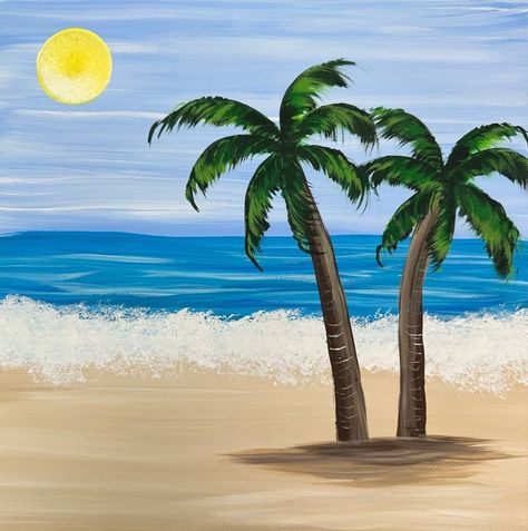 Palm Tree Beach Tutorial | art, Walmart, art of painting, paint | Palm trees have been a top request recently so let's start the summer with an easy beach painting tutorial! #art #beach #acrylicpainting #tutorial... | By Emily Seilhamer Art | Facebook Beach Painting Tutorial, Paint Palm Trees, Easy Beach Painting, Tree Painting Easy, Palm Tree Background, Beach Scene Painting, Beach Drawing, Palm Tree Beach, Oil Painting For Beginners