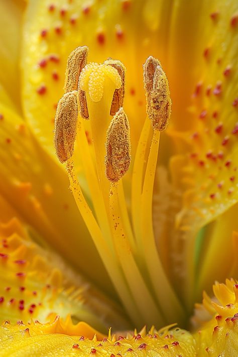 Experience the beauty of macro photography with this highly detailed image of a yellow flower's stamen. The sharp focus and vivid colors bring out the intricate patterns and textures. Explore more ideas for abstract macrophotography in our latest article and learn how to capture such captivating details. Save this pin for your next photo session! Macro Film Photography, Micro Photography Flowers, Natural Patterns In Nature, Natural Forms Drawings, Texture Photography Ideas, Gravity Sketch, Stem Biology, Abstract Macro Photography, Creative Macro Photography