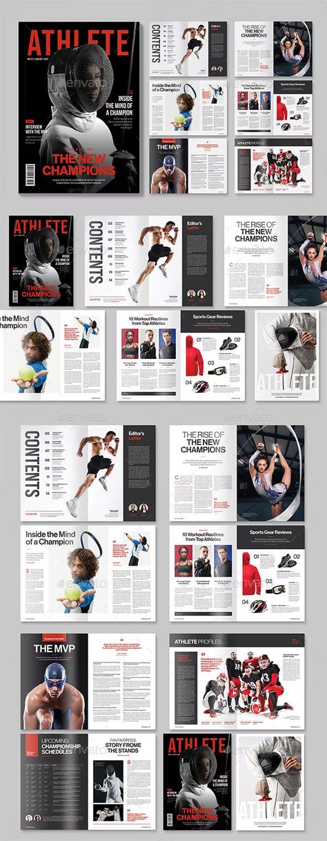 Sports Magazine Template, Print Templates | GraphicRiver Sport Magazine Layout, Photography Portfolio Layout, Sports Magazine Covers, Magazine Cover Layout, Magazine Cover Ideas, Magazine Design Cover, Contents Layout, Sport Magazine, Sports Magazine