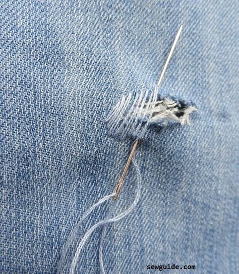 Sewing A Hole In Jeans, Stitch Hole In Jeans, Mending A Hole In Jeans, Jean Holes Repair, Sew Hole In Jeans, Stitching Jeans Hole, How To Stitch Jeans Hole, Darning A Hole In Jeans, Repairing Jeans With Holes