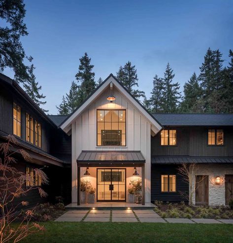 Dreamy farmhouse style home perched on the shoreline of Puget Sound Metal Roof Houses, Pintura Exterior, Casa Country, Modern Farmhouse Living Room, Modern Farmhouse Exterior, Luxe Interiors, Design Exterior, Farmhouse Exterior, House Roof