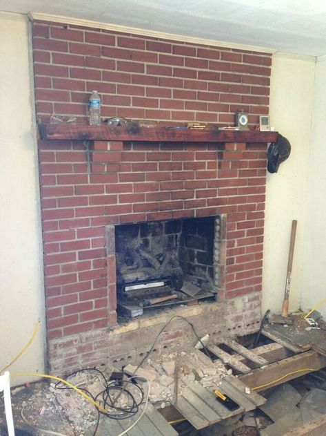 Removing Fireplace, Brick Fireplace Diy, Brick Mantle, Brick Fireplace Mantles, Brick Fireplace Remodel, Fireplace Brick, Red Brick Fireplaces, Fireplace Diy, Fireplace Redo