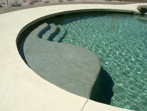 Ledge and Custom Baja step acces by True Blue. Swimming Pool Slides, Baja Shelf, Swimming Pool Waterfall, Small Inground Pool, Swimming Pool Pictures, Pool Pictures, Beach Entry Pool, Swimming Pool Photos, Custom Swimming Pool