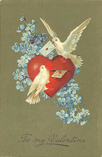 Victorian Valentines, Valentine Postcards, Vintage Valentine Cards, Valentines Art, My Funny Valentine, Illustration Vintage, White Doves, Valentine Card, Vintage Valentines