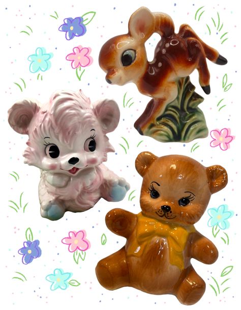 Vintage Teddy Bear Illustration, Vintage Kitsch 1950s, Lou Core, Kitsch Art, Kitsch Decor, Holt Howard, Vintage Ceramics, Pink Bear, Bear Illustration