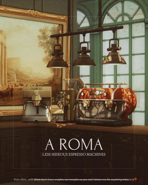 Sims 4 Espresso Machine, Sims 4 Restaurant, Protest Art, Italian House, Sims House Design, Espresso Bar, Vintage Restaurant, Sims 4 Cc Furniture, Vintage Cafe