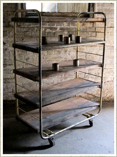 Vintage industrial trolley - £720 - W117 x 155 x 53 Industrial Trolley, Diy Industrial Furniture, Vintage Industrial Design, Brass Furniture, Vintage Industrial Decor, Industrial Design Furniture, Vintage Industrial Furniture, Industrial Interior Design, Industrial Interiors