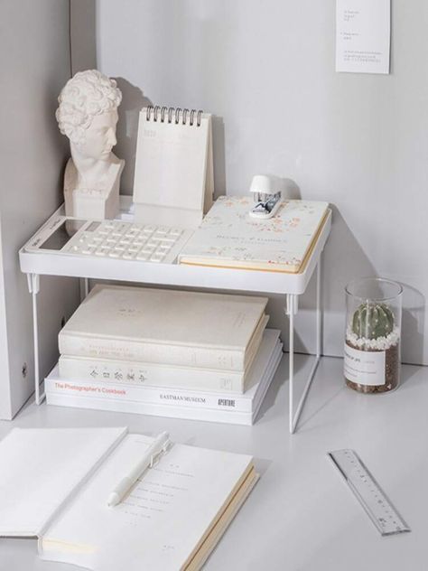 1pc Desktop Storage Rack | EMERY ROSE Folding Shelf, Canned Foods, Study Desk Decor, Desk Bookshelf, Laundry Bathroom, Desk Inspiration, White Desk, Racun Shopee, Study Room Decor