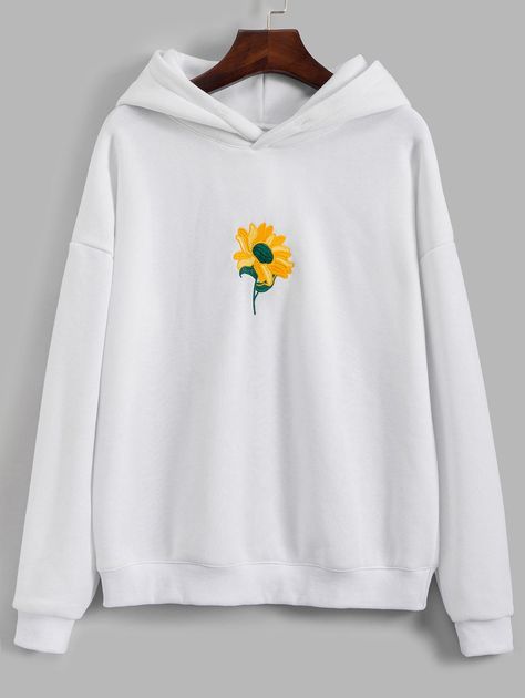 Sunflower Embroidered Drop Shoulder Hoodie  WHITE , #Sponsored, #Drop, #Embroidered, #Sunflower, #WHITE, #Hoodie #Ad Cardigan Outfit Women, Hoodie Photography, Sunflower Hoodie, Women Hoodie Outfit, Pastel Hoodie, Money Clothing, Fur Sweatshirt, Drop Shoulder Hoodie, Sweater Dress Casual