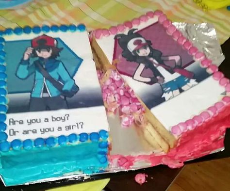 Nerdy Gender Reveal, Cake Gender Reveal, Pokemon Decor, Baby Pokemon, Lol Pics, Gender Reveal Themes, Pokemon Cake, Baby Gender Reveal Party, Gender Reveal Cake