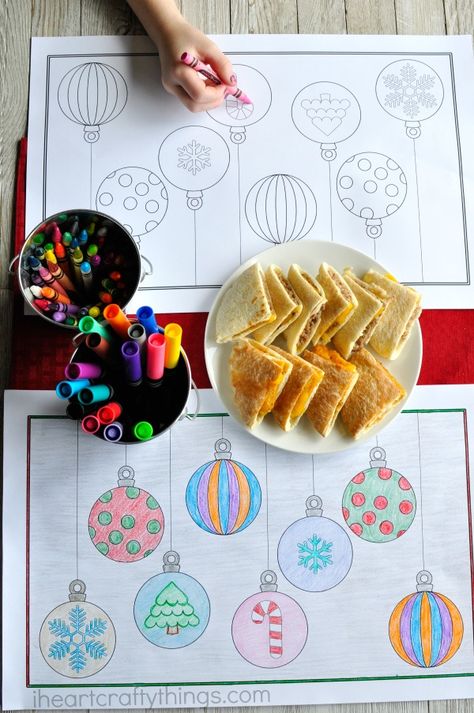 Diy Christmas Placemats For Kids, Christmas Placemats Kids, Christmas Printable Activities, Kindergarten Christmas, Ward Christmas Party, Coloring Placemats, Wooden Gate, Peach Recipes, Christmas Coloring Sheets