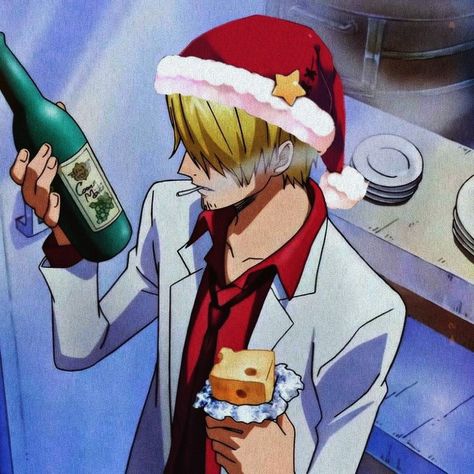 Anime icon Sanji Christmas One Piece Anime Crismas Icon, Sanji Christmas Icons, One Piece Pfp Christmas, New Year Pfp Anime, Sanji Christmas Pfp, Anime New Year Icon, Christmas Anime Characters, Christmas Pfps Anime, Sanji Christmas