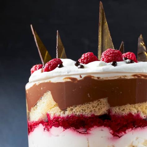 Chocolate-Raspberry Trifle | Cook's Illustrated Recipe Chocolate Raspberry Trifle, Raspberry Trifle, Raspberry Compote, Illustrated Recipes, Donut Toppings, Caramel Chocolate Bar, Cookie Toppings, Caramel Tart, Chocolate Custard