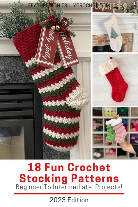 18 Fun Crochet Stocking Patterns Free Crocheted Christmas Stocking Pattern, Granny Square Hexagon Christmas Stocking, Christmas Socks Crochet Free Pattern, Crochet Stocking Chunky Yarn, Large Crochet Christmas Stocking Pattern, Fast Crochet Christmas Stocking, Free Crochet Pattern For Christmas Stocking, Diy Crochet Christmas Stocking, Chunky Stocking Crochet Pattern