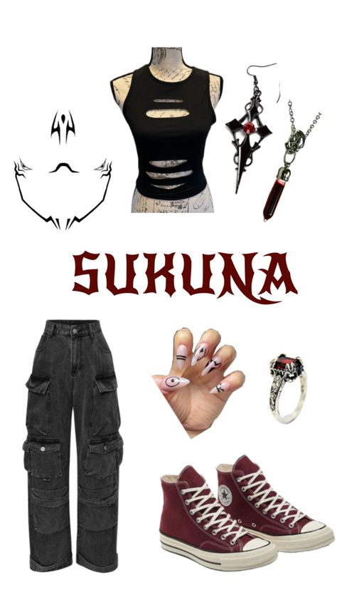 Ryoken Sukuna Costume Easy Anime Costumes Diy, Easy Cosplay Makeup, Diy Sukuna Costume, Sukuna Inspired Outfit, Demon Slayer Costume Ideas, Sukuna Outfit Inspired Female, Sakuna Jujutsu Outfit, Sukuna Halloween Costume, Cosplay Ideas Easy