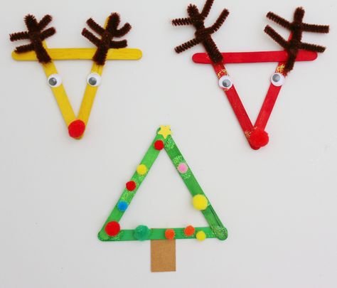 Simple, easy after school crafts for Christmas. Lolly stick themed Christmas Crafts for after school and weekend crafting! Stick Christmas Decorations, Christmas Crafts Simple, After School Crafts, Lolly Stick Craft, Ladybug Room, Crafts For Christmas, Stick Christmas Tree, Kids Homemade, Simple Craft