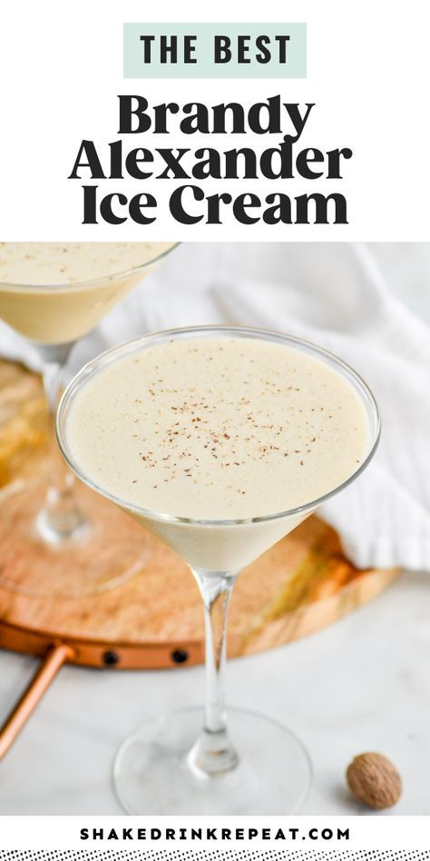 The Brandy Alexander Ice Cream is a creamy, boozy, and sweet cocktail made with Brandy, Creme De Cacao, and vanilla ice cream. It is a delightful frozen cocktail that is perfect for dessert or the holidays. Ice Cream Cocktails, Sweet Cocktail, Boozy Milkshake, Brandy Alexander, Frozen Cocktail, Ice Cream Shake, Ice Cream Drinks, Frozen Drink, Liquor Recipes