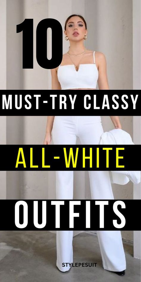 If you’re seeking fresh outfit style ideas, you’re in the right place. Below, we’ve got fashion-forward ways to pull off an all-white ensemble. White Party Casual Outfits, All White Outfit Ideas Party, White Pants And White Top Outfit, All White Office Outfit, White Attire Party Women, White Semi Formal Outfits For Women, All White Day Party Outfits Black Women, White Wide Leg Outfit, White Summer Outfits For Women