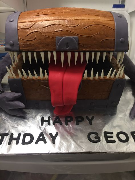 I made this for my son-in-law’s birthday. He loved it. Dark Souls Mimic, Dragon Party, Son In Law, Dark Souls, 5th Birthday, Dungeons And Dragons, Party Ideas, Birthday Cake, Birthday Party