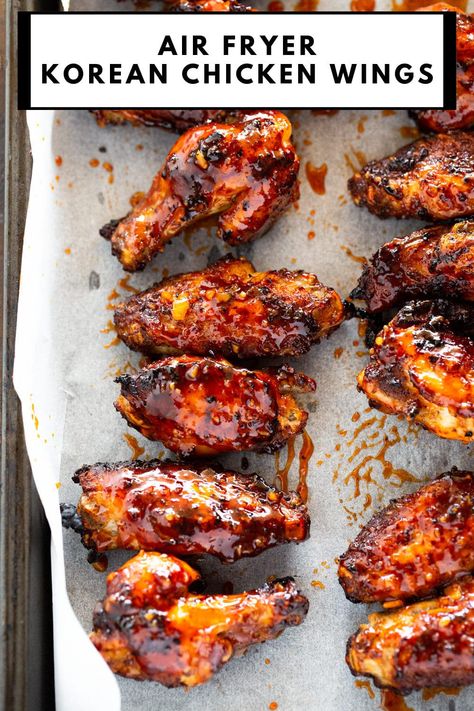 Korean Wings Recipe Air Fryer, Sticky Chicken Air Fryer, Air Fryer Korean Chicken Wings, Korean Fried Chicken Wings Air Fryer, Korean Wings Air Fryer, Air Fried Wings Recipe, Air Fryer Asian Chicken Wings, Korean Chicken Wings Recipe, Asian Chicken Wings Air Fryer