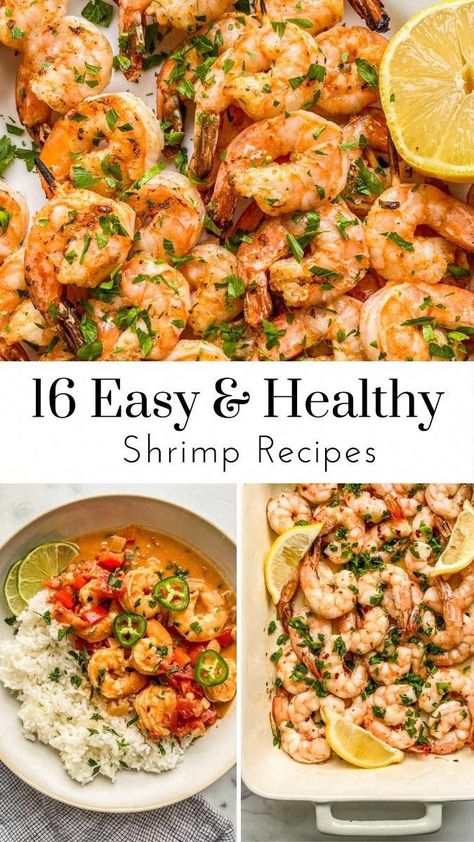 This list of healthy recipes with shrimp will be your new go-to for dinner ideas. Shrimp is easy and quick to cook and is a healthy protein option rich in Omega-3 fatty acids (good for heart and brain health). Check out these easy recipes now! Easy Pescatarian Dinner Recipes, Low Cholesterol Shrimp Recipes, Fish Meals Ideas Dinners Healthy, Heart Healthy Shrimp Recipes, Healthy Dinner Recipes With Shrimp, Shrimp Dinner Ideas Healthy, Health Shrimp Recipes, Shrimp Dishes Healthy, Shrimp Dinner Recipes Healthy