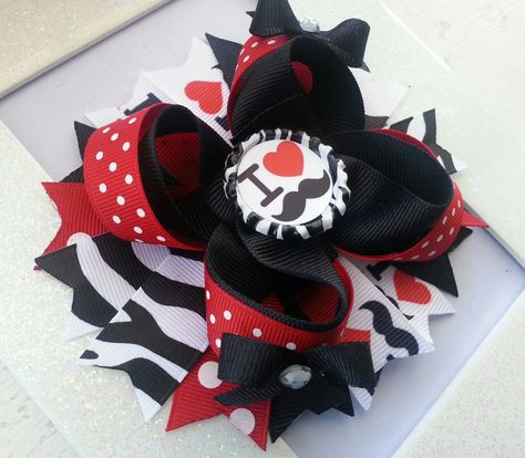 Mustache Birthday Hair Bow /Mustache Hair Bow by DLovelyBOWtique, $9.99 Hair Bow Ideas, Black Hair Bow, Minnie Mouse Hair Bows, Valentine Hair Bows, Black Boutique, Pink And Black Hair, Navy Hair, Stacked Hair Bow, Green Lady