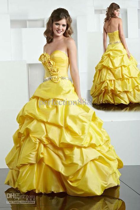 Ball Gown, Prom Dresses, Prom, Yellow, Dresses