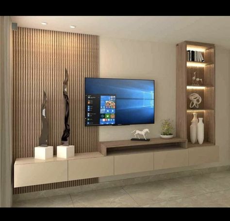 Big Tv Wall Design, Tv Unit Big Wall, 85” Tv On Wall, Tv Wall Wood Panel Horizontal, Tv Unit With Door Panel, Tv Wall Wood Panel Entertainment Center, Big Tv Wall, Meja Tv, Wall Tv Unit Design