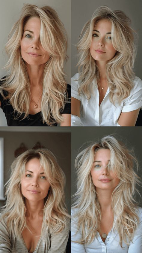 Nostalgic Revival: 17 Haircuts Bringing Back the 90s ‘Rachel’ Style 90s Layers Fine Hair, 90s Volume Haircut, 90s Mom Hair, 90s Face Framing Layers, 90s Bombshell Hair, Layered 90s Haircut, Big Bouncy Blowout, 90s Inspired Hair, Different Types Of Faces