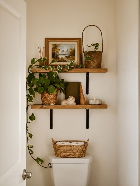 Bathroom Shelving Ideas, Half Bathroom Decor, Bathroom Shelf Decor, Bathroom Shelving, Shelving Ideas, Chic Bathrooms, Bathroom Inspiration Decor, Apartment Decor Inspiration, Ideas Bathroom