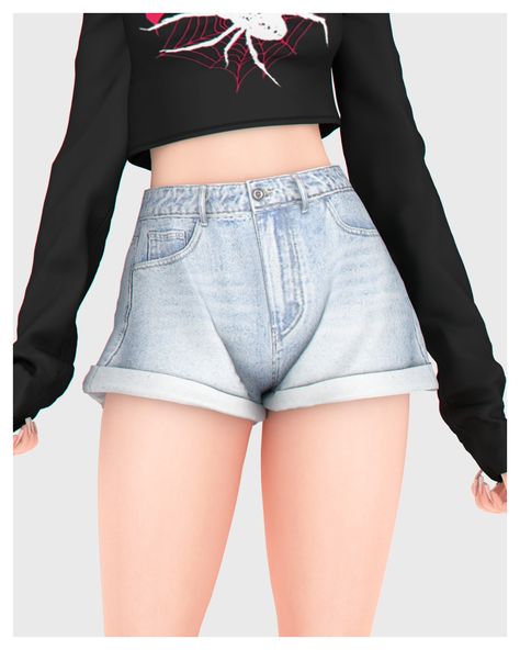 High Waist Loose Jeans Shorts - Create a Sim - The Sims 4 - CurseForge High Waist Loose Jeans, Cc Top, Sims 4 Challenges, Sims 4 Cc Makeup, Tumblr Sims 4, Sims 4 Dresses, Sims 4 Characters, Sims Four, Female Shorts