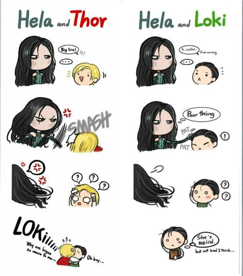 Marvel Hela, Marvel Comics Funny, Marvel Headcanon, Thor X Loki, Best Marvel Characters, Loki Fanart, Marvel Drawings, Avengers Comics, Marvel Fan Art