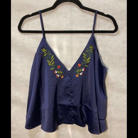 Lucy Paris Embroidered Cami Tank Top Brand New With Tag Size: Large Color: Navy Blue Material: 100% Polyester Rn# 118920 Style# T1718-1 Festive Blue Embroidered Top, Fitted Embroidered Cami Top, Retro Blue Embroidered Top, Embroidered Cami Top, Blue Embroidered Top, Embroidered Buttons, Embroidered Tank Top, Babydoll Shirt, Paris Blue